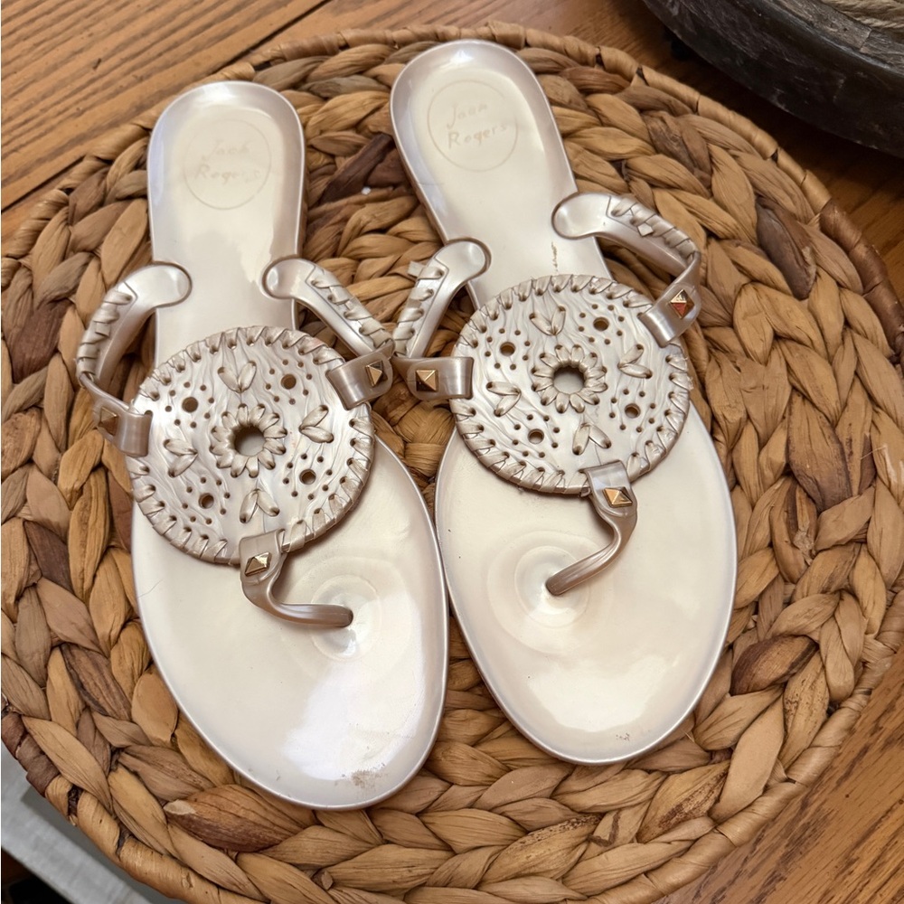 Jack Rogers Metallic Beige Cream Marguerite Thong Sandals